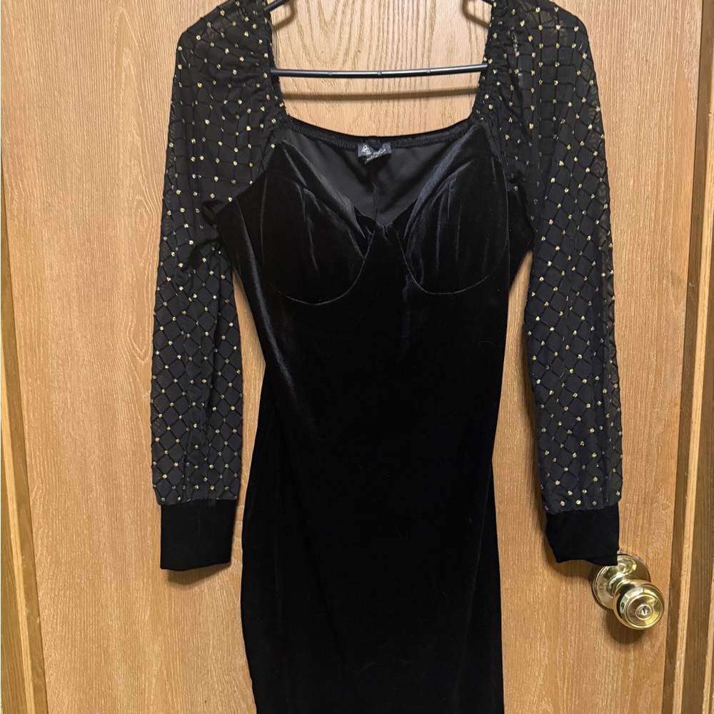 Lily Rose Black Velvet Dress with Gold Details